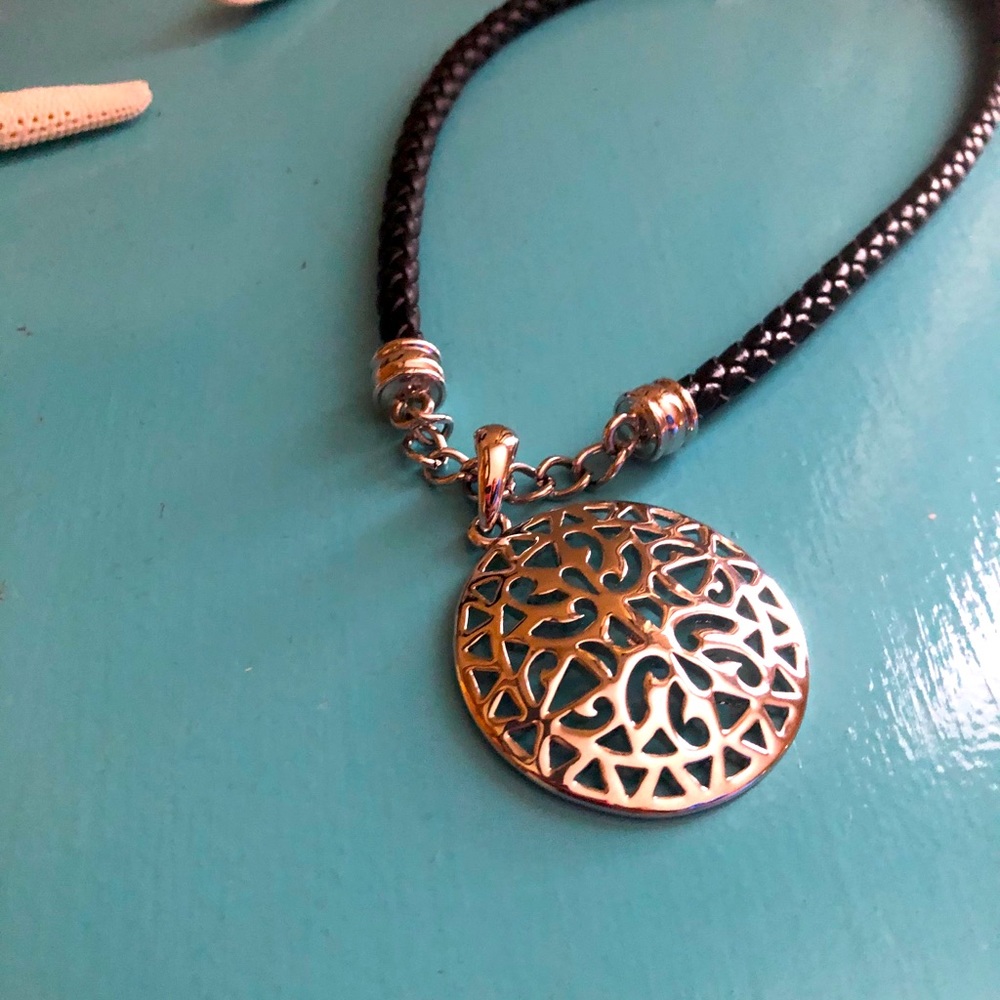 Black leather with sterling medallion necklace